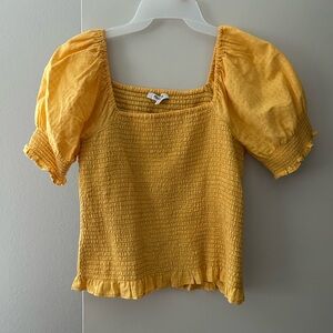 Yellow Smocked Puff Sleeve Top